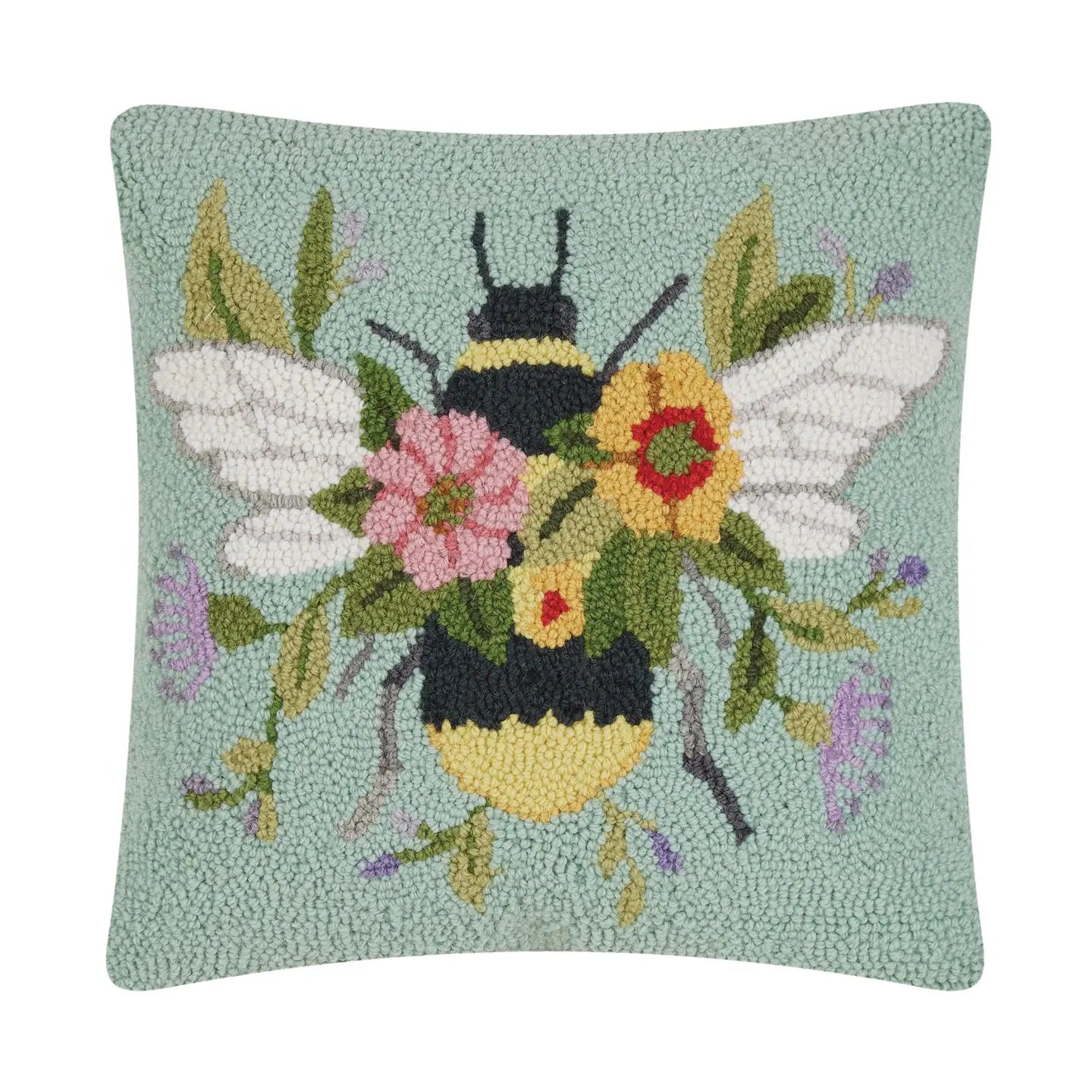 Floral Bee Over Flowers Hook Pillow