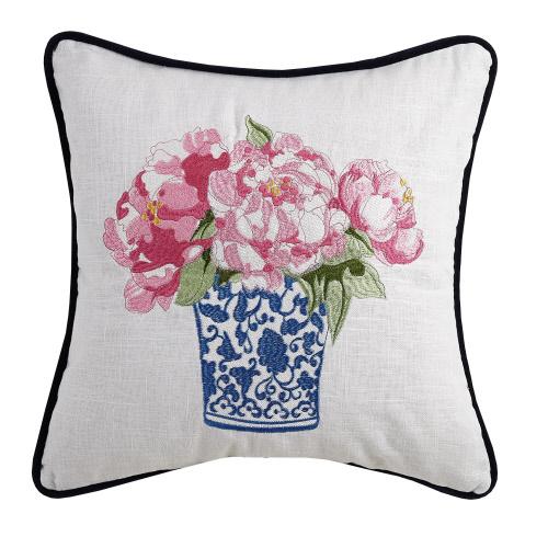 Peking Handicraft Pink Flowers Embroidered Pillows