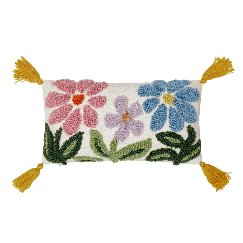 Peking Handicraft Floral Field with Tassels Pillow