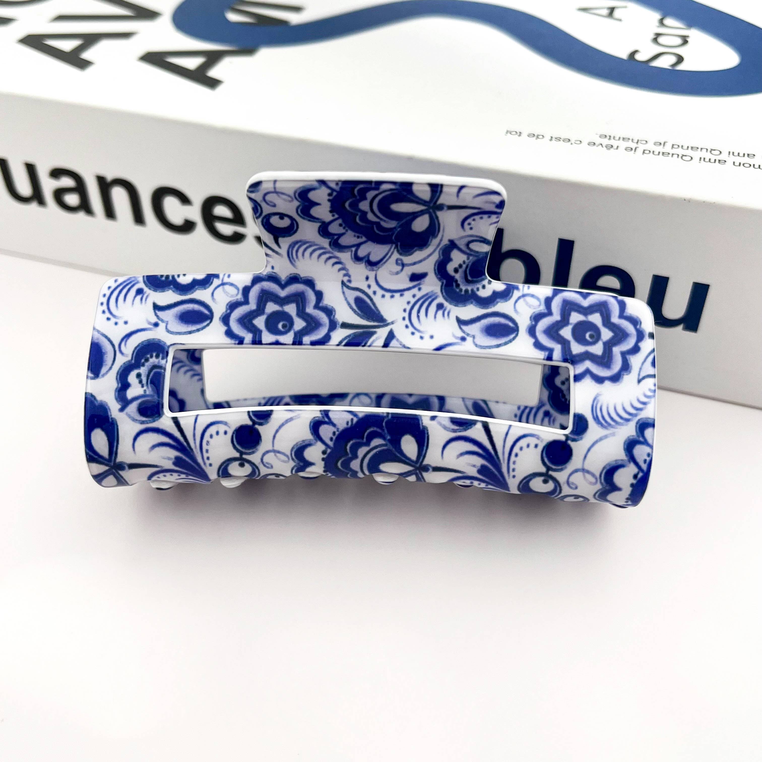 Blue and White Porcelain Pattern Hair Claw Clip