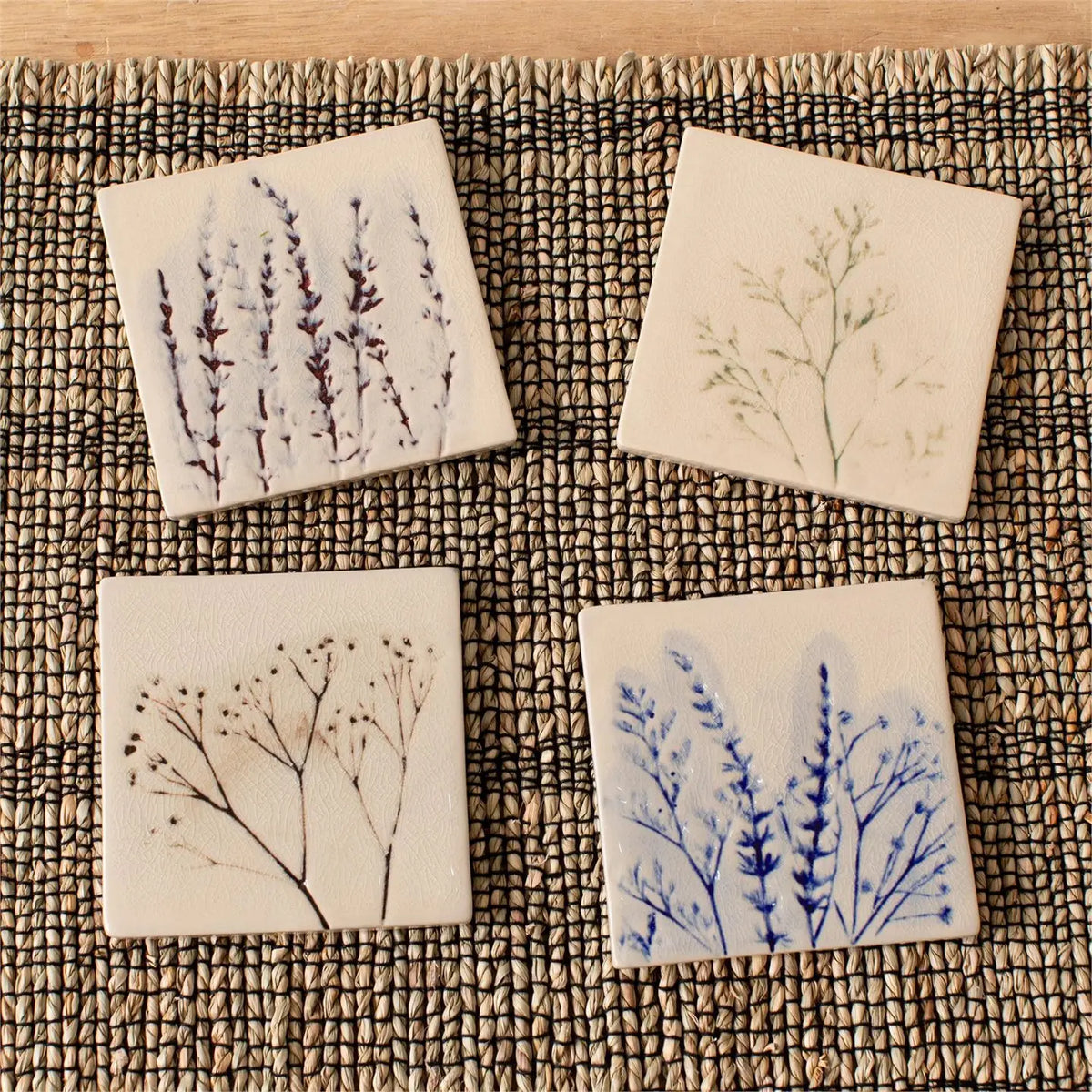 Pressed Wildflower Stoneware Coasters Set of 4