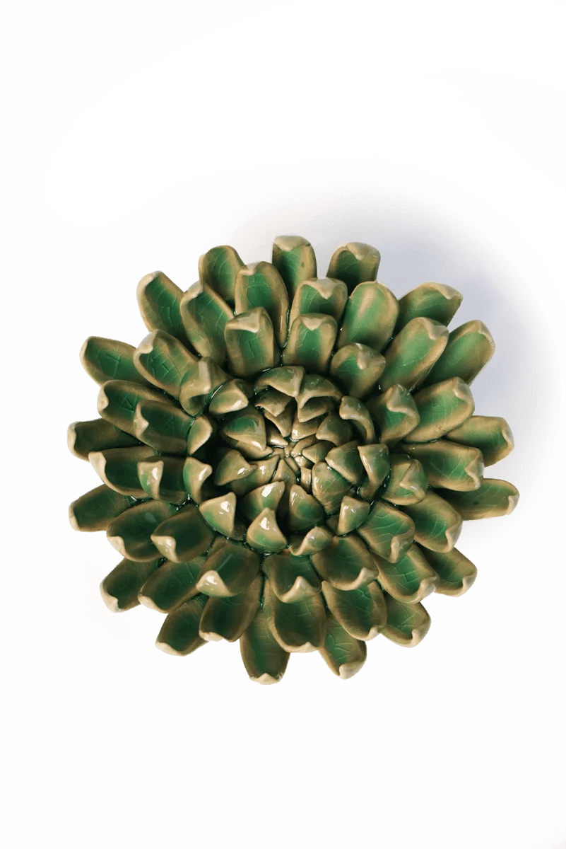 Jungle Green Pompom Mum Ceramic Flower