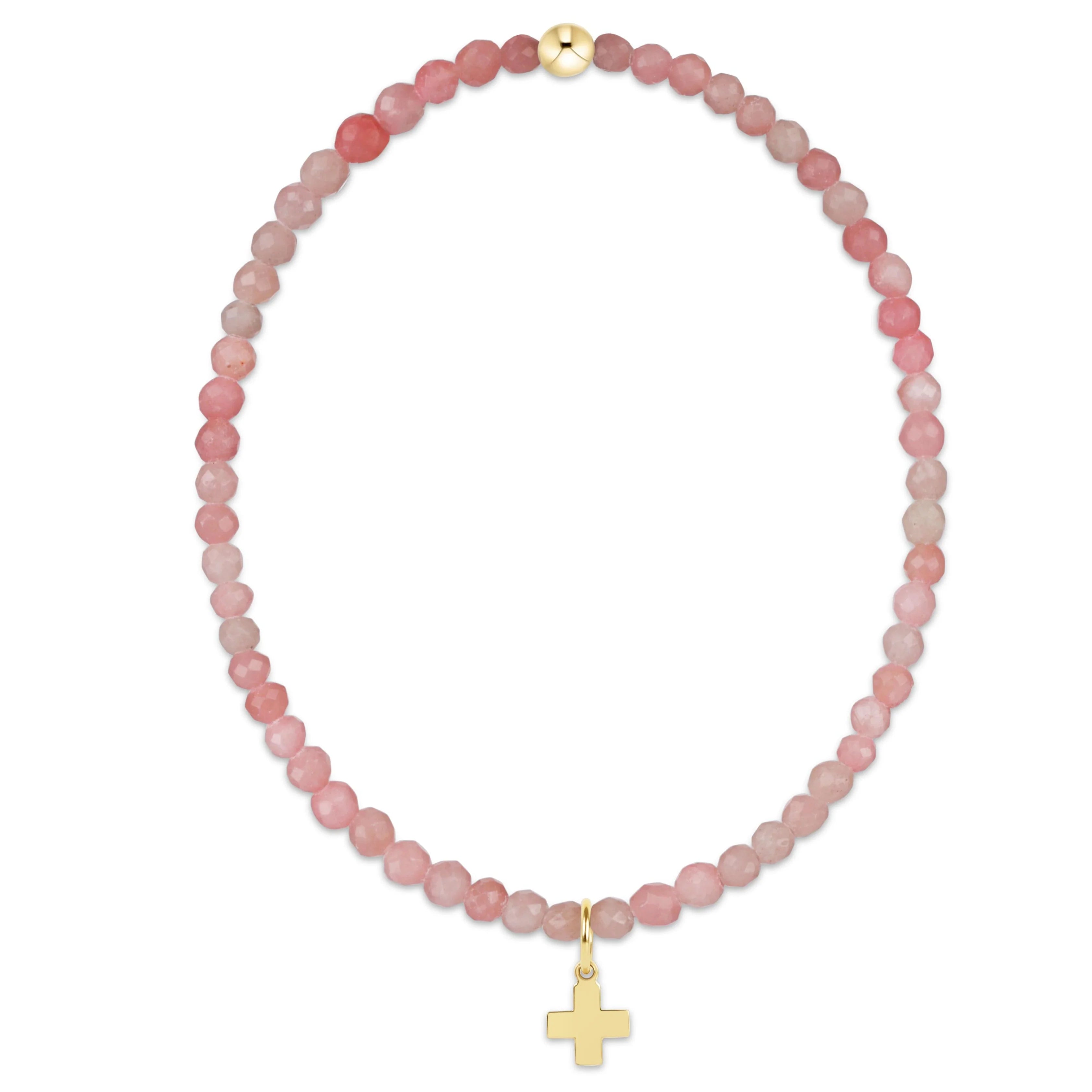 E. Newton 3mm Pink Opal  Bracelet with Gold Cross Charm