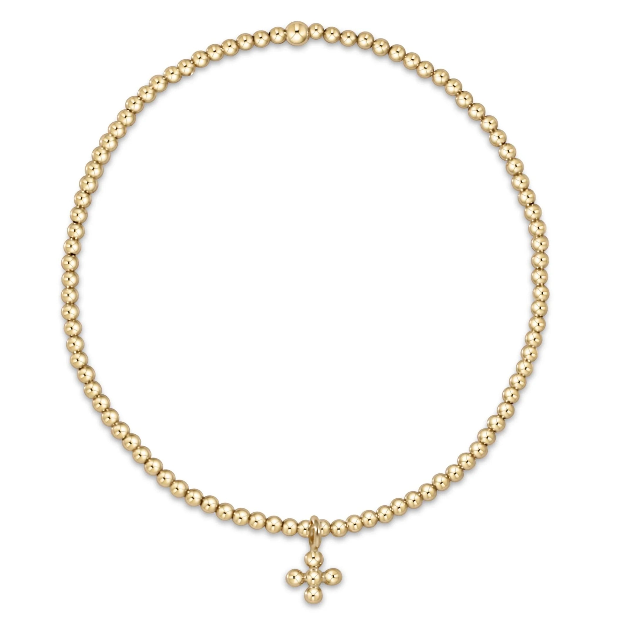 E. Newton Classic Gold 2mm Bracelet Beaded Signature Cross Small Charm