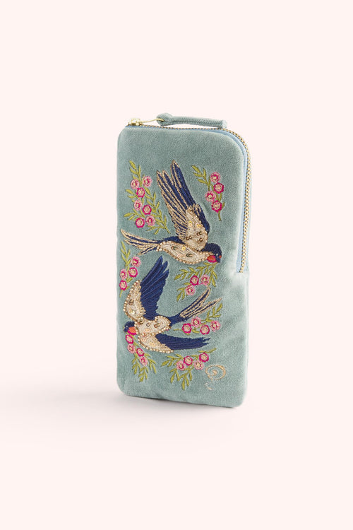 Powder Velvet Embroidered Glasses Case