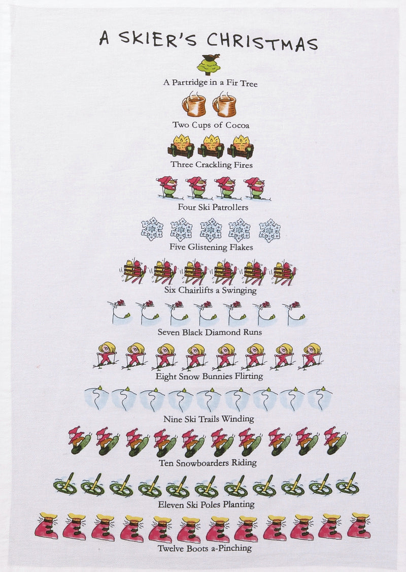 Peking Handicrafts Skier's Christmas Kitchen Towel